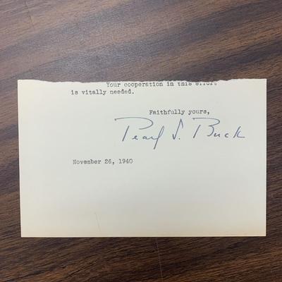 Pearl S. Buck signed note and book