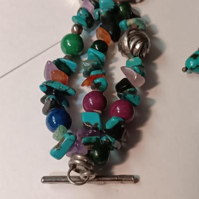 TURQUOISE NECKLACE, EARRINGS AND WATCH W/BAND