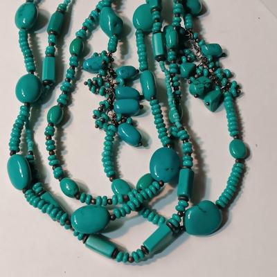 TURQUOISE NECKLACE, EARRINGS AND WATCH W/BAND