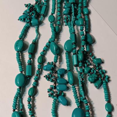 TURQUOISE NECKLACE, EARRINGS AND WATCH W/BAND