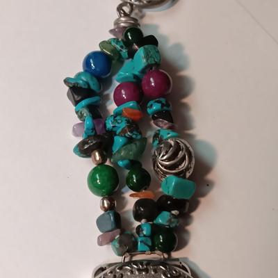 TURQUOISE NECKLACE, EARRINGS AND WATCH W/BAND