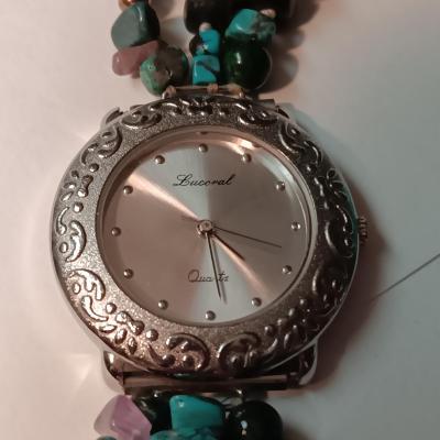 TURQUOISE NECKLACE, EARRINGS AND WATCH W/BAND