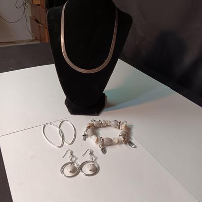 STERLING SILVER THICK CHAIN, BRACELET AND EARRINGS