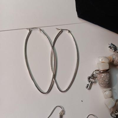 STERLING SILVER THICK CHAIN, BRACELET AND EARRINGS