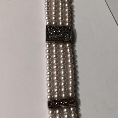 STERLING SILVER CHAIN, FAUX PEARL BRACELET AND WATCH