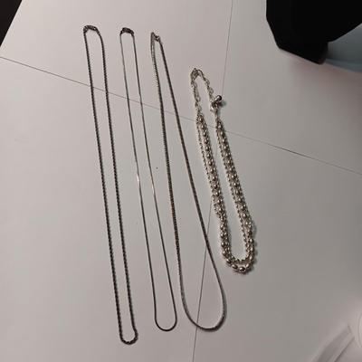 2 STERLING SILVER CHAINS AND 2 SILVER-TONE CHAINS