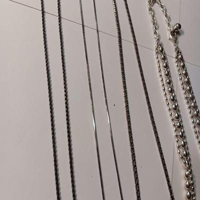 2 STERLING SILVER CHAINS AND 2 SILVER-TONE CHAINS