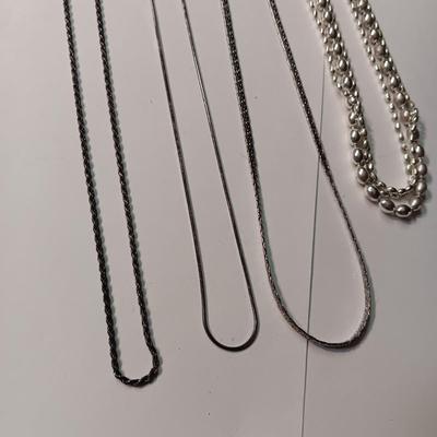 2 STERLING SILVER CHAINS AND 2 SILVER-TONE CHAINS