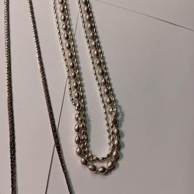 2 STERLING SILVER CHAINS AND 2 SILVER-TONE CHAINS