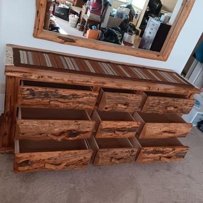 GORGEOUS 9 DOVETAILED DRAWER PINE LOG DRESSER