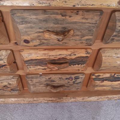 GORGEOUS 9 DOVETAILED DRAWER PINE LOG DRESSER