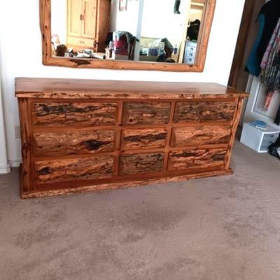 GORGEOUS 9 DOVETAILED DRAWER PINE LOG DRESSER