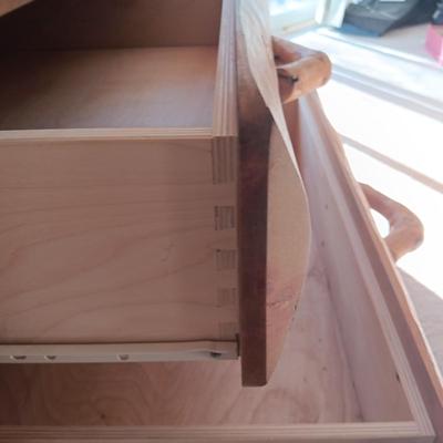 PINE LOG BEDROOM ARMOIRE W/3 DOVETAILED DRAWERS AND SHELVING BEHIND CABINETS