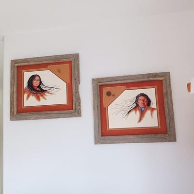 HANDCRAFTED NEEDLEPOINT WALL HANGINGS IN BARN WOOD FRAMES