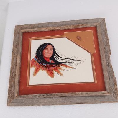 HANDCRAFTED NEEDLEPOINT WALL HANGINGS IN BARN WOOD FRAMES