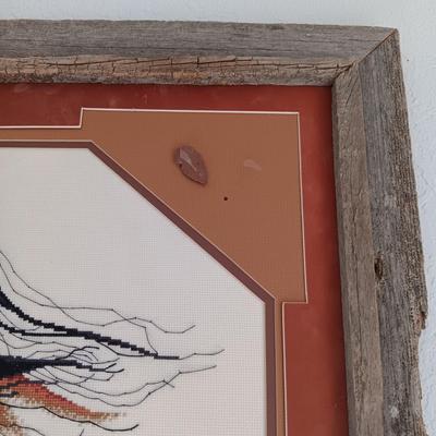 HANDCRAFTED NEEDLEPOINT WALL HANGINGS IN BARN WOOD FRAMES