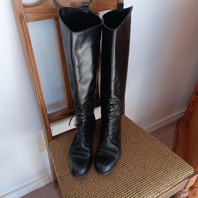 LADIES TALL BLACK LEATHER BOOTS AND LEGGINGS SIZE 11 MADE IN ITALY