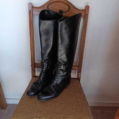 LADIES TALL BLACK LEATHER BOOTS AND LEGGINGS SIZE 11 MADE IN ITALY