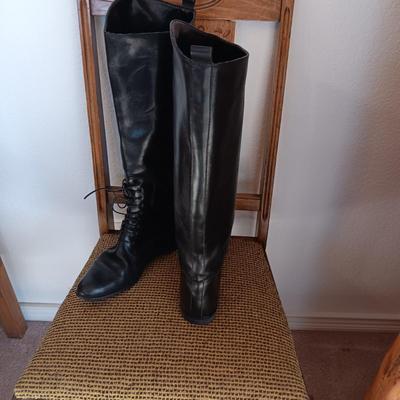 LADIES TALL BLACK LEATHER BOOTS AND LEGGINGS SIZE 11 MADE IN ITALY