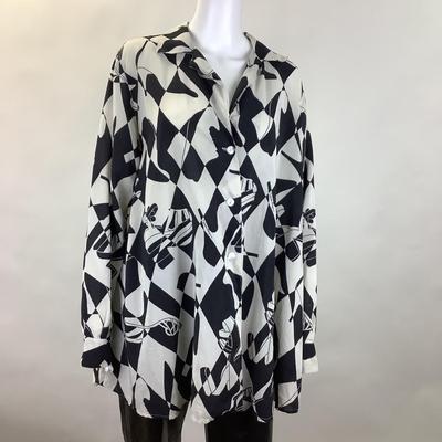 386 FERRAEGAMO Monochrome Shoe Printed Silk Shirt Size M