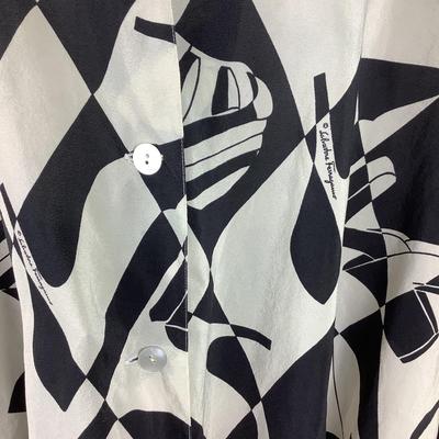 386 FERRAEGAMO Monochrome Shoe Printed Silk Shirt Size M