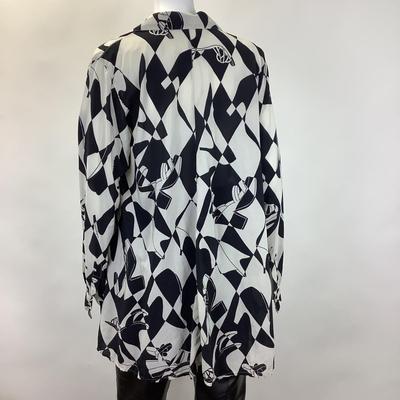 386 FERRAEGAMO Monochrome Shoe Printed Silk Shirt Size M