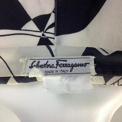 386 FERRAEGAMO Monochrome Shoe Printed Silk Shirt Size M