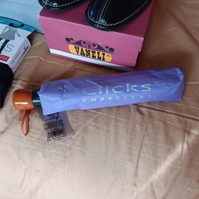 1 NEW VANELI SPORT AND ANOTHER PAIR OF VANELI SHOES, TIGHTS AND UMBRELLAS