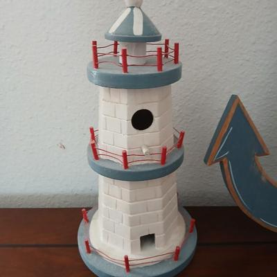 Wooden decorative lighthouse with wall hanging 4 peg-hook anchor Nautical