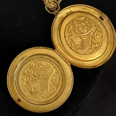 Large Victorian Revival Black Glass Cameo Locket Necklace Vintage Jewelry