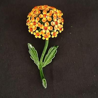 Vintage Enameled Metal Flower Brooch with matching clip-on earrings Vintage Jewlery