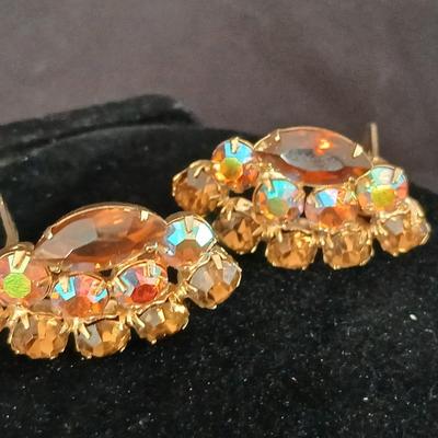 Vintage beaded brooch with matching clip-on earrings Jewlery set