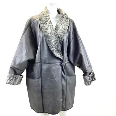 390 Grey Astrakhan Persian Fur Leather Coat