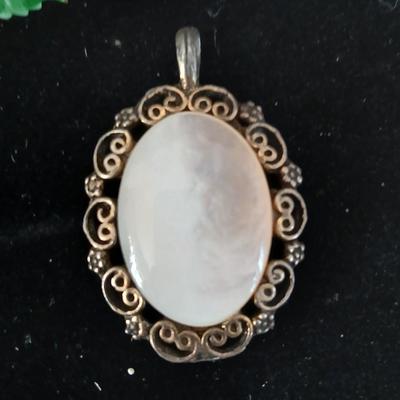 Double Faux Cluster Baroque Pearl Flower Brooch Pin with vintage cameo pendant - Jewelry