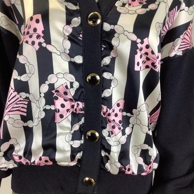392 ST. JOHN Bow & Pearl Print Cardigan Sweater Size M