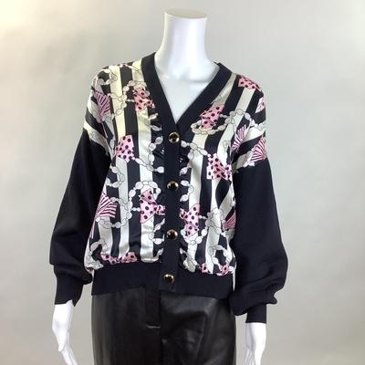 392 ST. JOHN Bow & Pearl Print Cardigan Sweater Size M