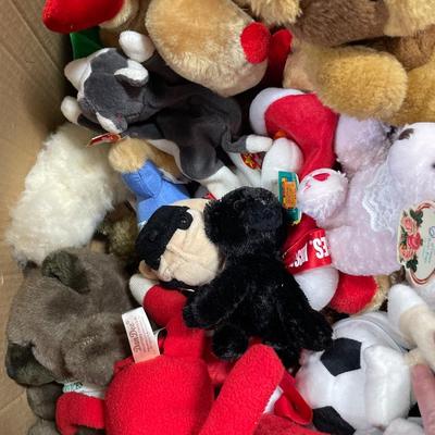 Box of misc stuffed animals