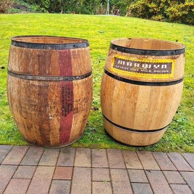 22 two 1940s wood barrels huron milling co marwyn