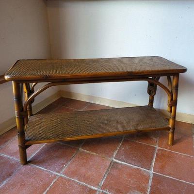 23 vintage burnt bamboo rattan coffee table or entry bench