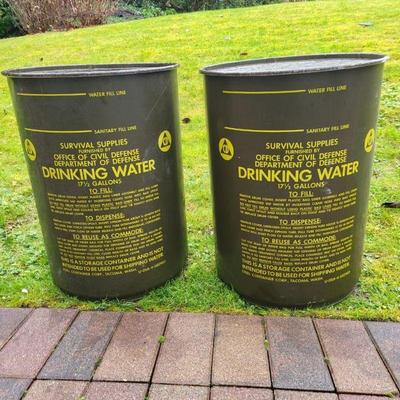 25 office of civil defense steel survival water barrels