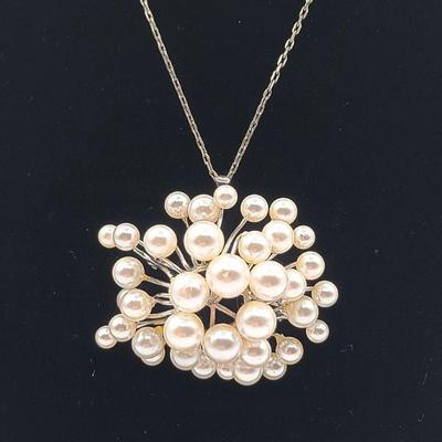 26 domed starburst faux pearl silver necklace