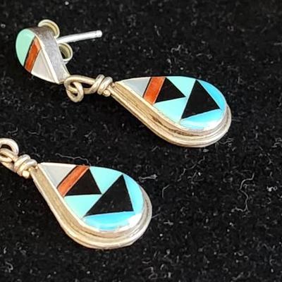 Zuni Inlaid Pierced Earrings