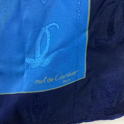 395 Vintage CARTIER Blue Silk Scarf