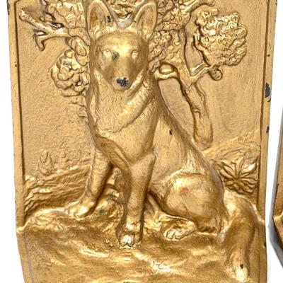 Set of Heavy Cast Iron German Shepard Book Ends