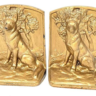 Set of Heavy Cast Iron German Shepard Book Ends
