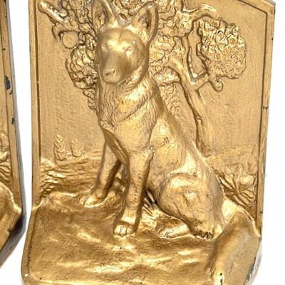 Set of Heavy Cast Iron German Shepard Book Ends