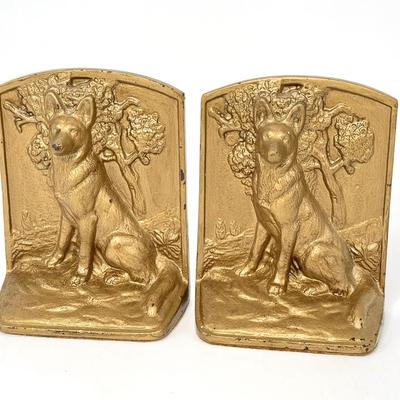 Set of Heavy Cast Iron German Shepard Book Ends