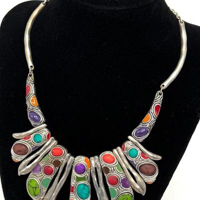 Multi-Colored Necklace with Matching Earring Set