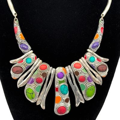 Multi-Colored Necklace with Matching Earring Set