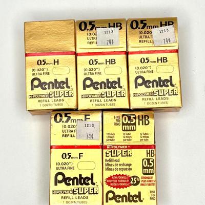 5 Packs of Vintage Pentel 0.5 Lead with 3 Mechanical Pencils and Pack of Erasers